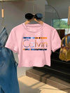 Women'S Y2K Style "Calvin" Graphic Tee - Soft & Comfortable Short Sleeve T-Shirt, Casual & Fashionable, Spring/Summer Top, Casual Wear | Playful Print | Comfortable Fit, Ladies T Shirts