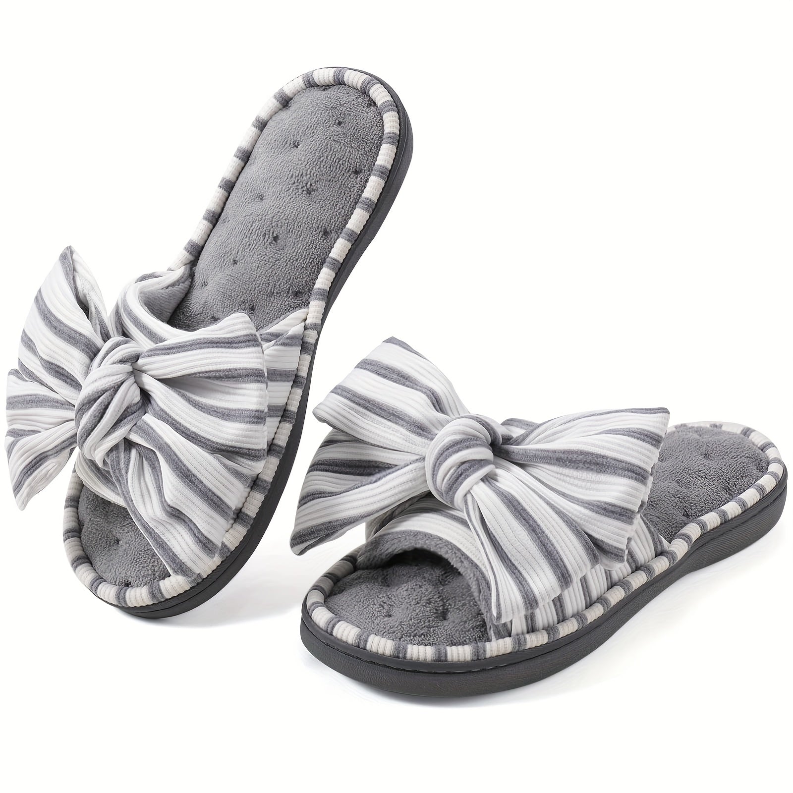 Women's Elegant Slip-on Slippers with Bow - Fabric Upper, TPR Sole, All-Season Comfort | Machine Washable | Stretchy Fit