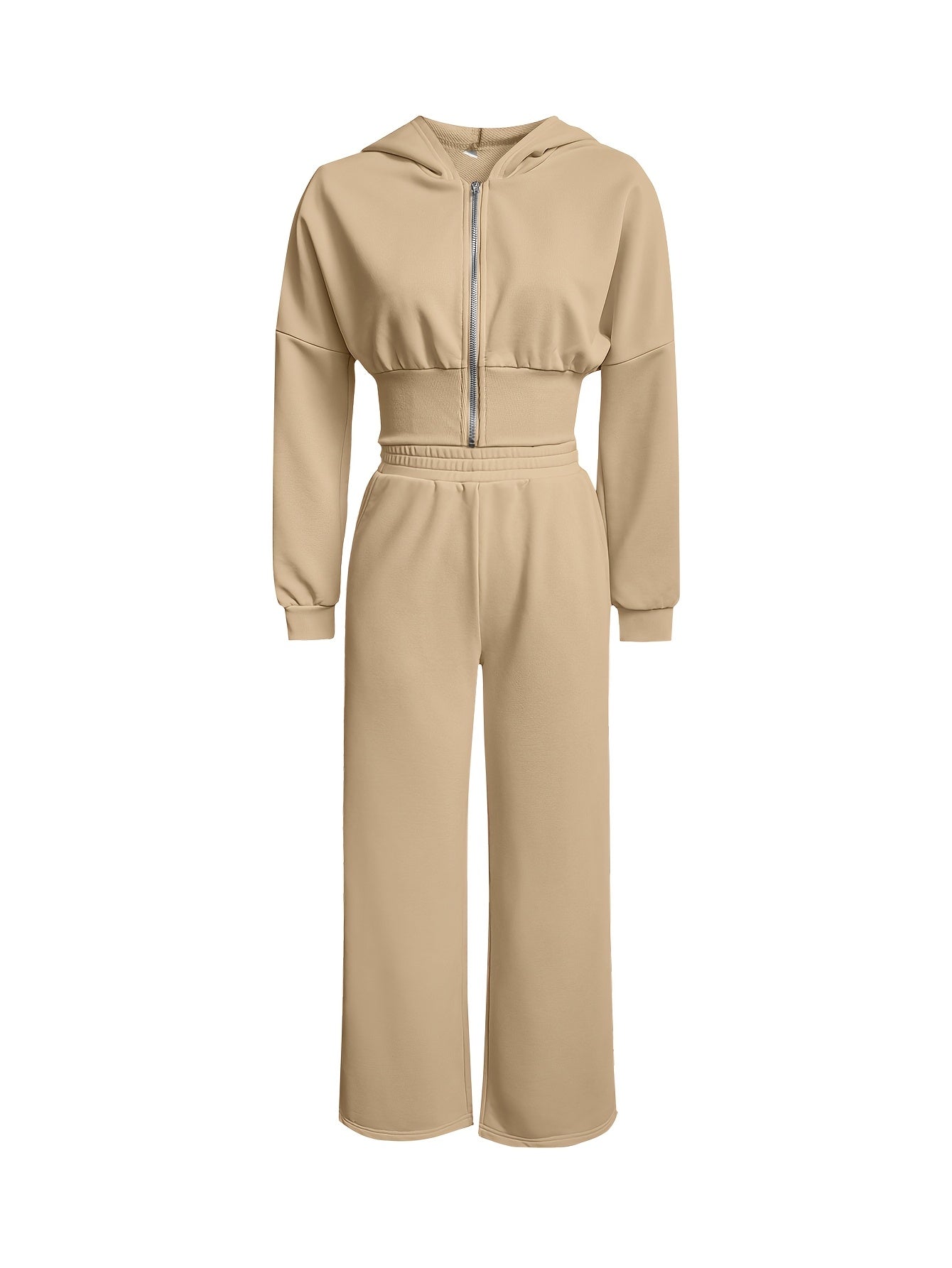 10.23 Fashionable Women's Autumn/Winter Zipper Hooded Long Sleeve Jacket + Wide Leg Trousers