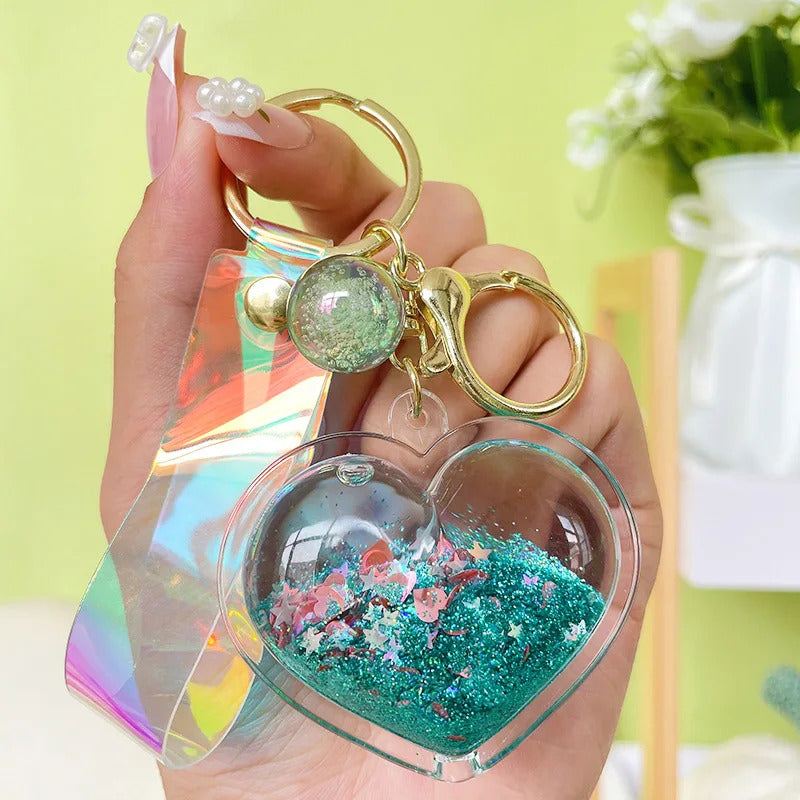 Acrylic Heart-Shaped Keychain with Quicksand Glitter, Trendy Fashion Bag Accessory, Exquisite Cute Keyring with Love Theme
