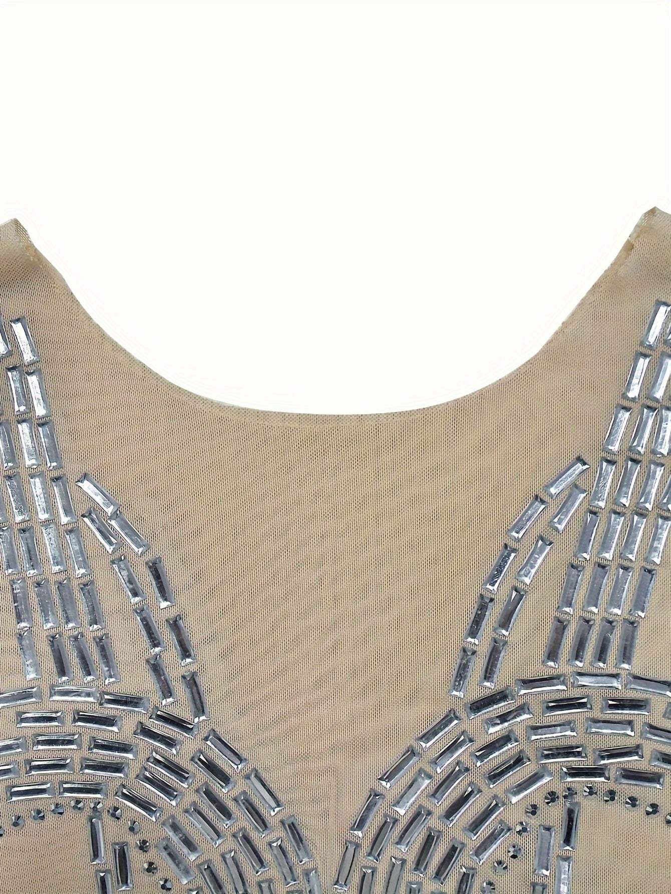 Rhinestoned Crew Neck Mesh Tank Dress, Sexy Sleeveless Bodycon Dress For Club & Party, Women's Clothing