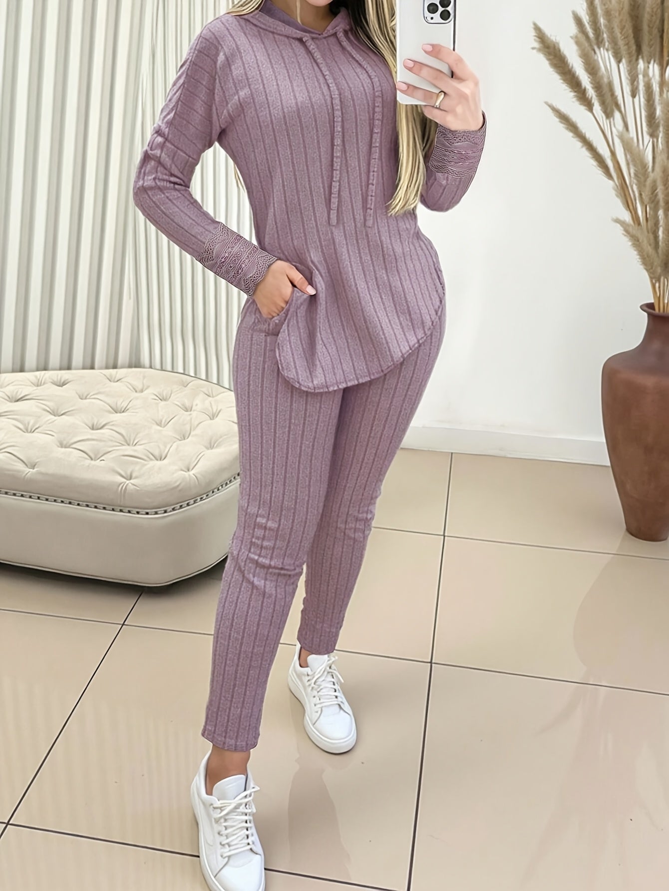 Elegant Directional Women'S Casual Hoodie And Pants Set