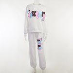 Women's Casual English Alphabet Letters Printed Sweatshirt And Sweatpants Suit