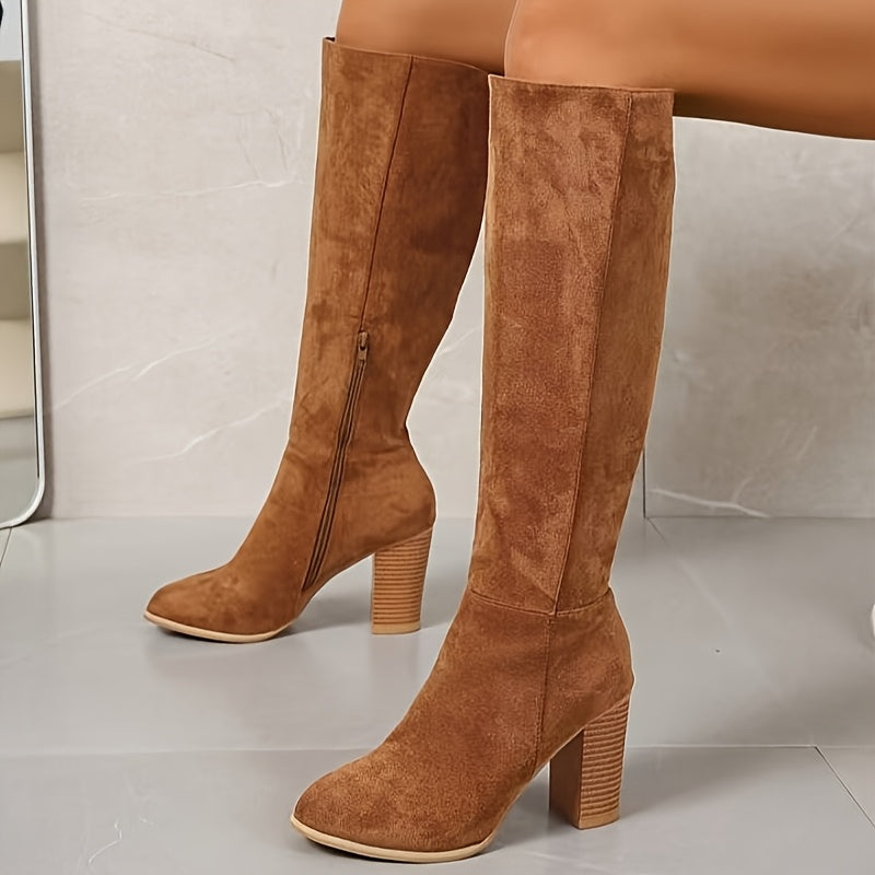 Fashion Forward, Elegant Women's Long Fashion Boots in Light Brown - Non-Slip, Comfortable & Lightweight with Chic Pointed Toe and Side Zipper Closure, TPU Sole, Fabric Lining for Stylish Horseback Riding