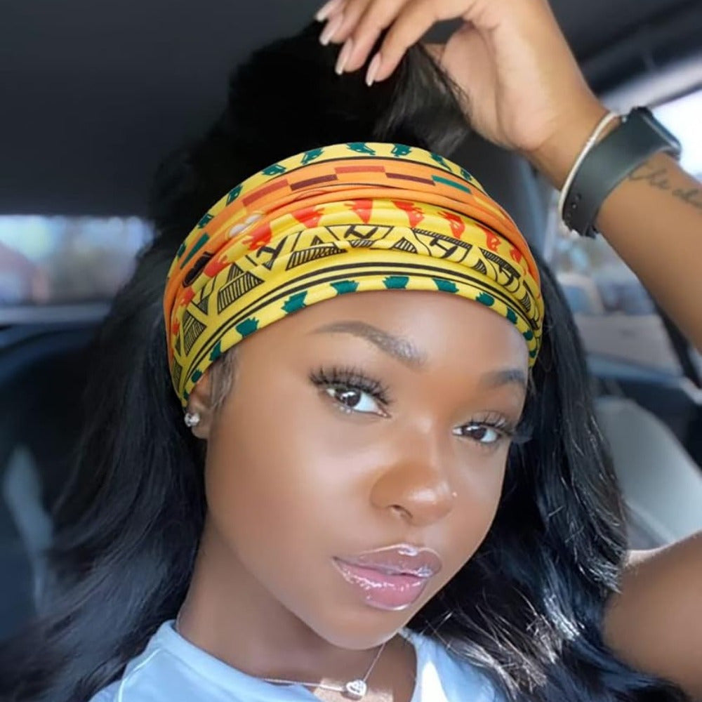 4pcs Polyester Wide Headbands for Women, Bohemian Sports, African Knot Design, Non-Slip Yoga Headband for Normal Hair