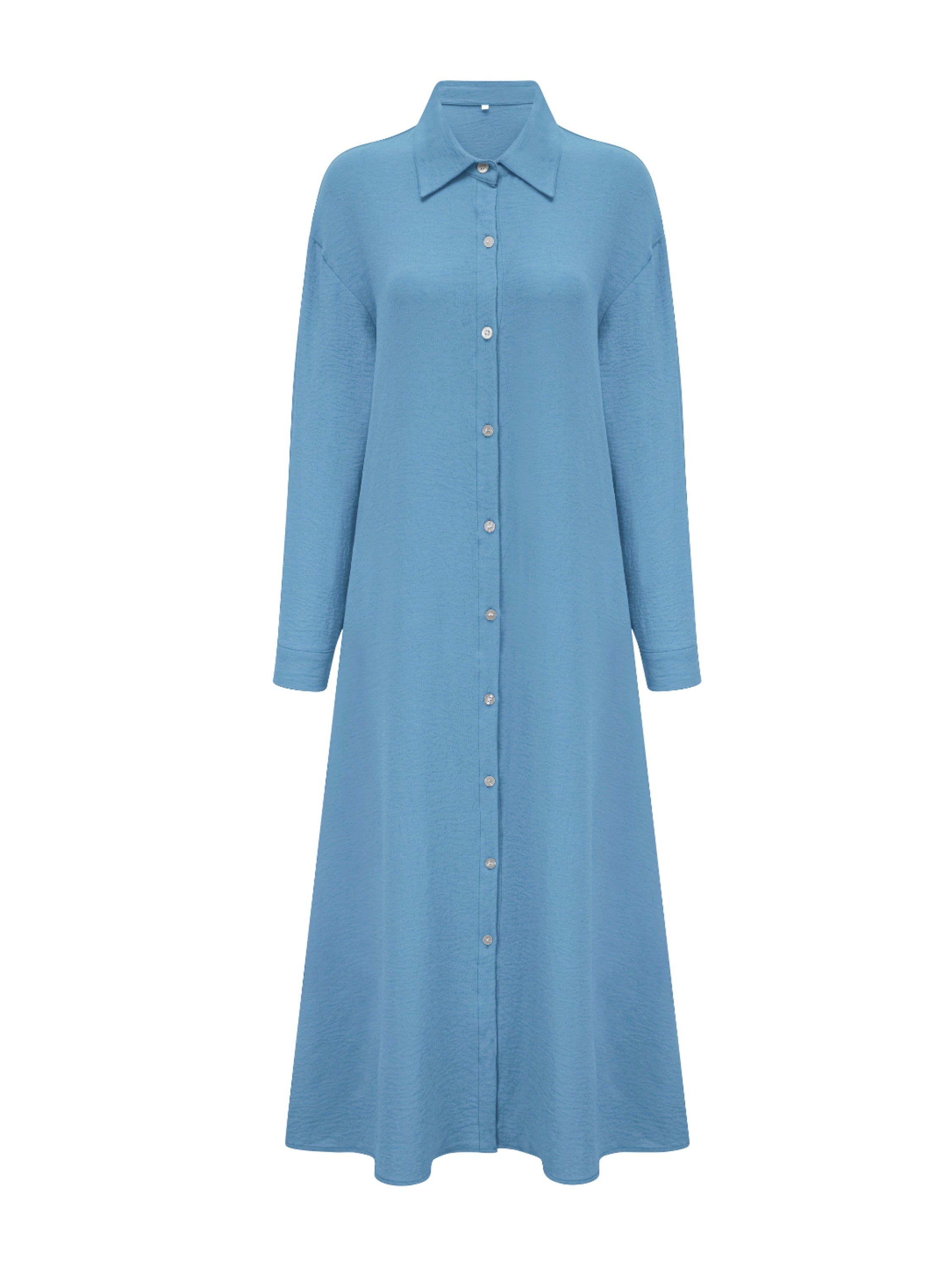 Women's Long Sleeve Shirt Dress - Casual Solid Color Polyester Button-Up with Woven Fabric, Adult All-Season Fashion Dress with Collar