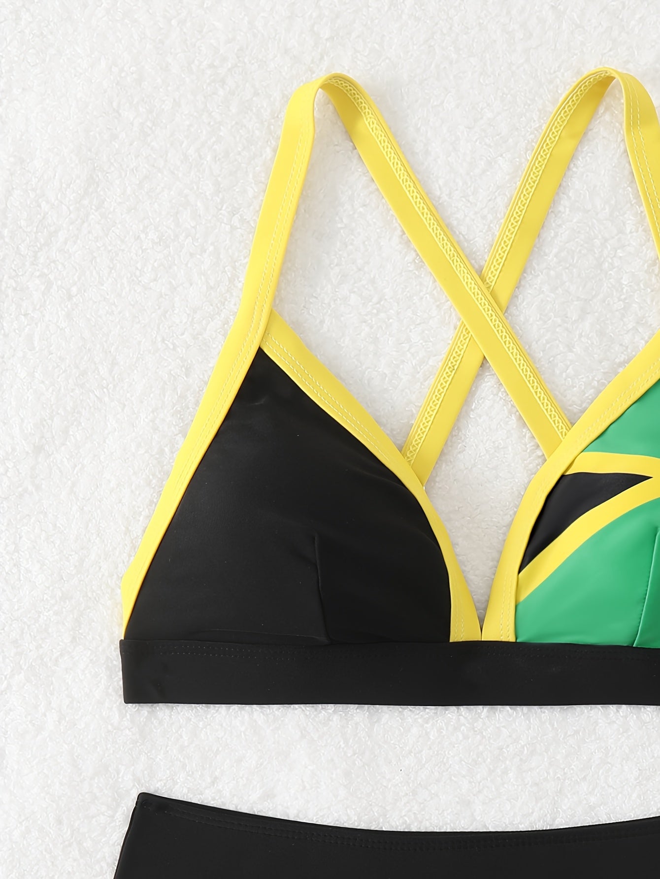 ZAFUL Women'S Casual Chic Color Blocked Geometric Stitching, Backless Cross Tie Sexy Bikini Set