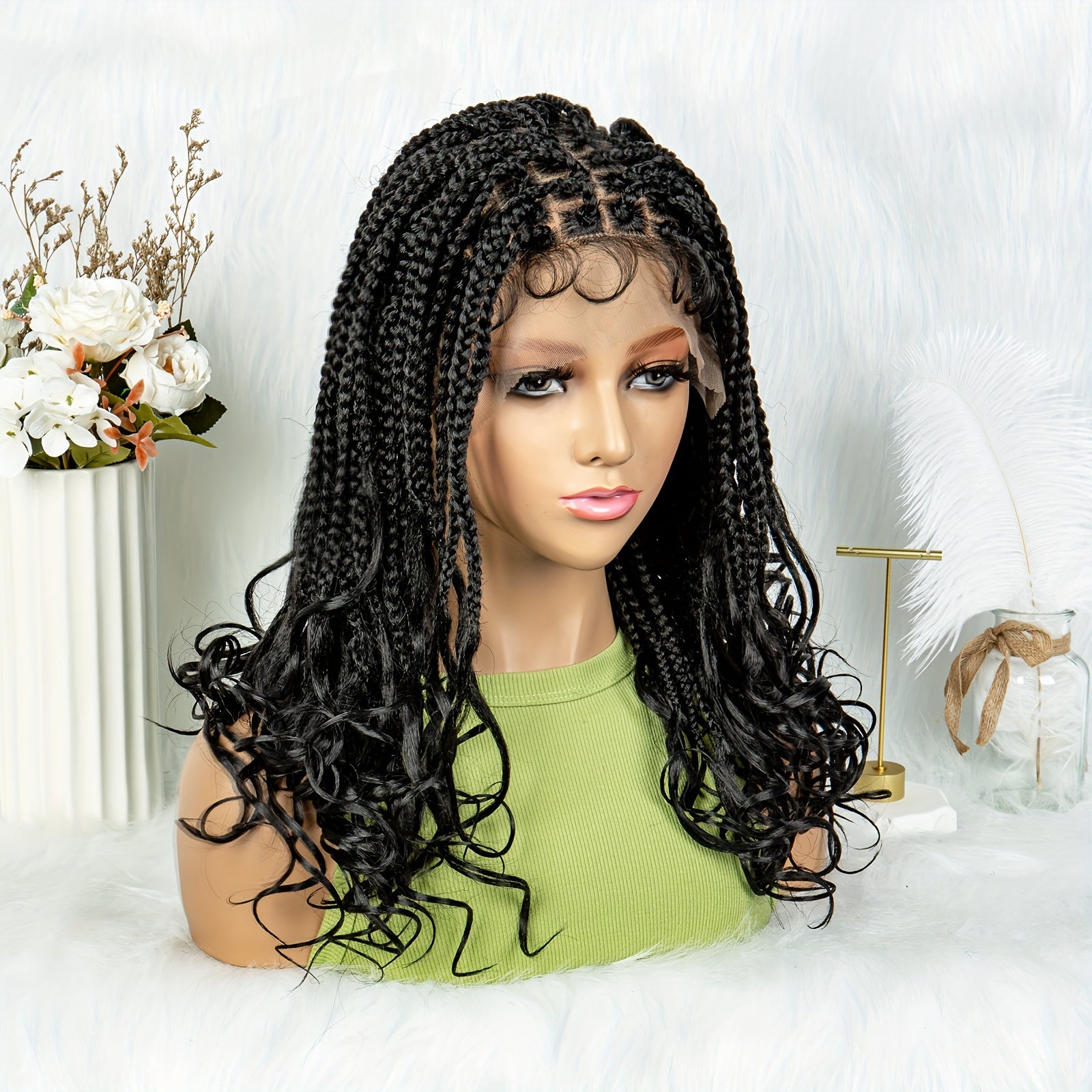20 Inches - 9*6 HD Front Lace Braided Wigs with Curly Ends, Goddess Box Braids Crochet Hair, Braid Wigs Curly Ends Part Braided Front Lace Wig, Handmade Braiding Wigs with Baby Hair for Women (20 INCH, Available in Three Colo