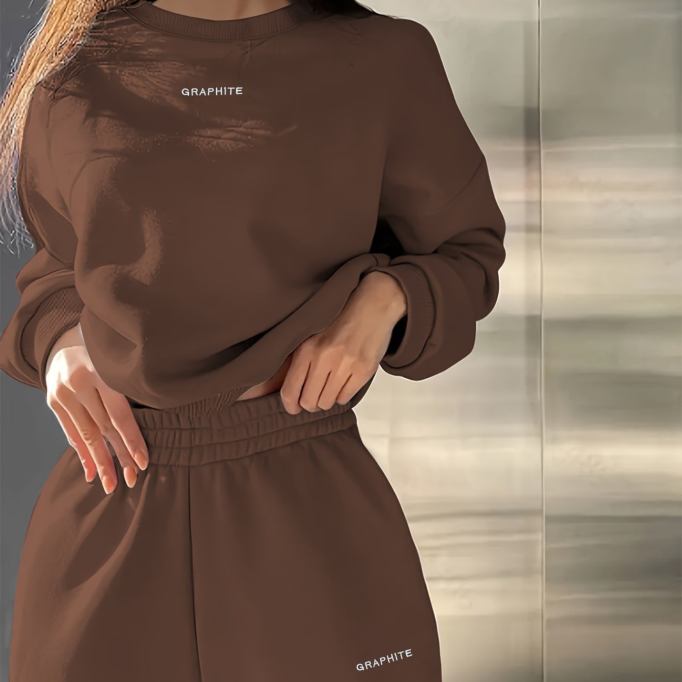 Women'S Spring/Fall Casual Sportswear Set, Polyester 100% Long Sleeve Pullovers with Embroidered Alphabet Design, Crew Neck Drop Shoulder Knit Fabric, Medium Stretch, Loose Fit Sweatshirt and Pants Set