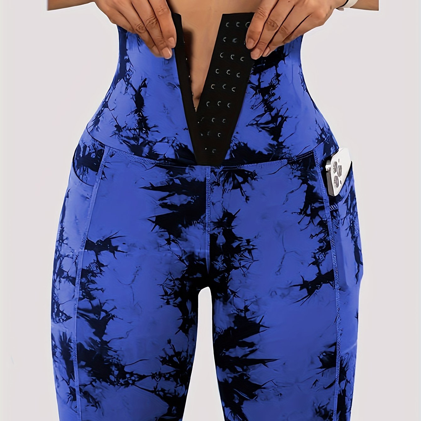 Women'S High-Waist Tie-Dye Print Waist Trainer with Butt Lifting Pockets and Front Buttons - Sexy Stretchy Pants for Fitness, Running, Yoga, and Outdoor Activities, High-Waisted Slim Fit Pants