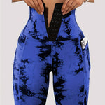 Women'S High-Waist Tie-Dye Print Waist Trainer with Butt Lifting Pockets and Front Buttons - Sexy Stretchy Pants for Fitness, Running, Yoga, and Outdoor Activities, High-Waisted Slim Fit Pants