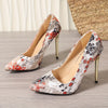 Elegant Floral Embroidered Stiletto Pumps - Lightweight Pointed Toe Dress Heels with Sequins, Fabric Upper & Rubber Sole - All Season Comfort Footwear for Women - Perfect for Parties & Weddings