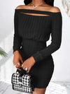 Women'S Sexy Off the Shoulder Strapless Long Sleeve Bodycon Dress, Solid Color, Knit Fabric, for Fall
