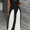 Women'S Casual Textured Patchwork Backless Color-Blocking Loose-Fitting Jumpsuit with Thin Straps