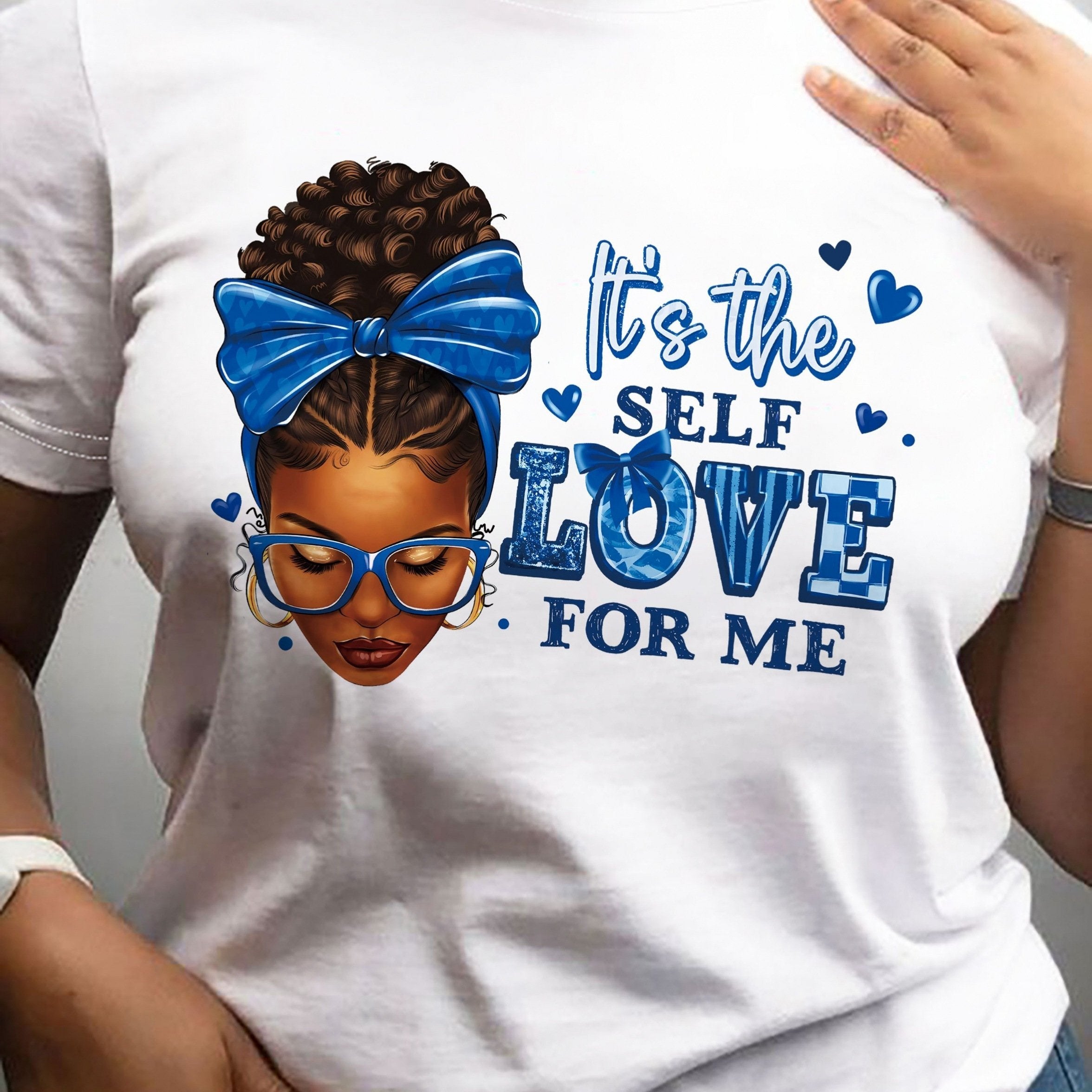 Empowering Women's Black T-Shirt with "It's the Self Love for Me" & Cartoon Print - Breathable, Crew Neck, Short Sleeve, Machine Washable - Perfect for Casual Outfits, Cute T Shirts