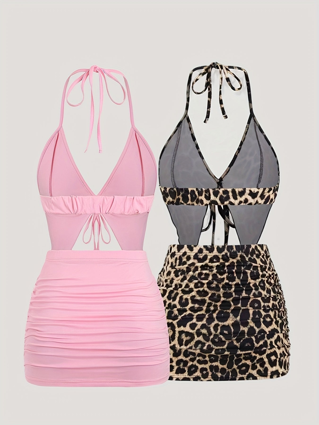 1set Women'S Casual Halter Top and Skirt Set - Polyester Woven, Solid Color, Backless Detail, Irregular Hem - Spring/Summer Collection