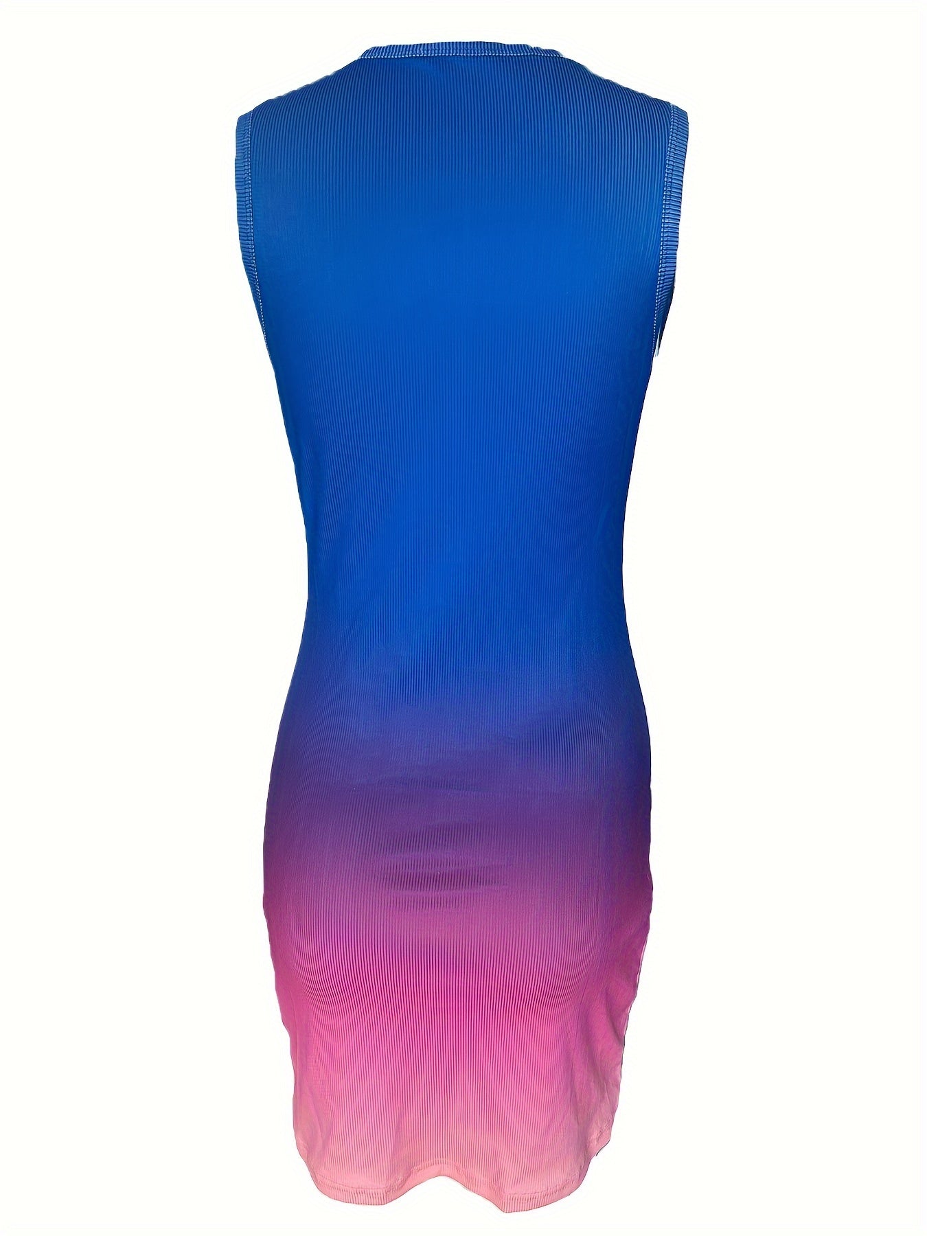Chic Gradient Print Bodycon Dress for Women - Sexy Sleeveless, Round Neck, Stretch Polyester Fabric - Perfect for Spring & Summer