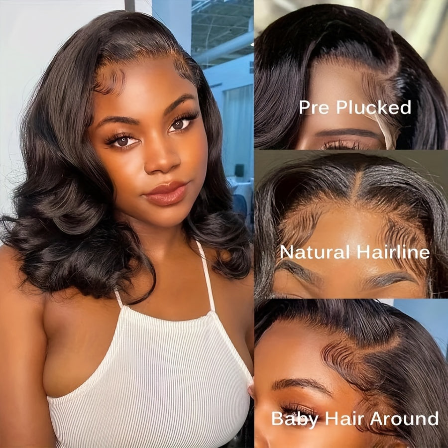Elegant Body Wave Short Bob Wig - 13x4 Transparent Lace Front, 180% Density Brazilian Remy Human Hair Wigs for Women, Natural Look & Versatile Styling, Suitable for All Ethnicities, Short Hair Wig