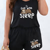 Plus Size Women'S Fashion Casual Comfortable Wearable Loungewear Pajama Set with Simple Let Me Sleep Cartoon Sloth Print Round Neck Tank Top & Shorts 2pcs Plus Size Pajamas