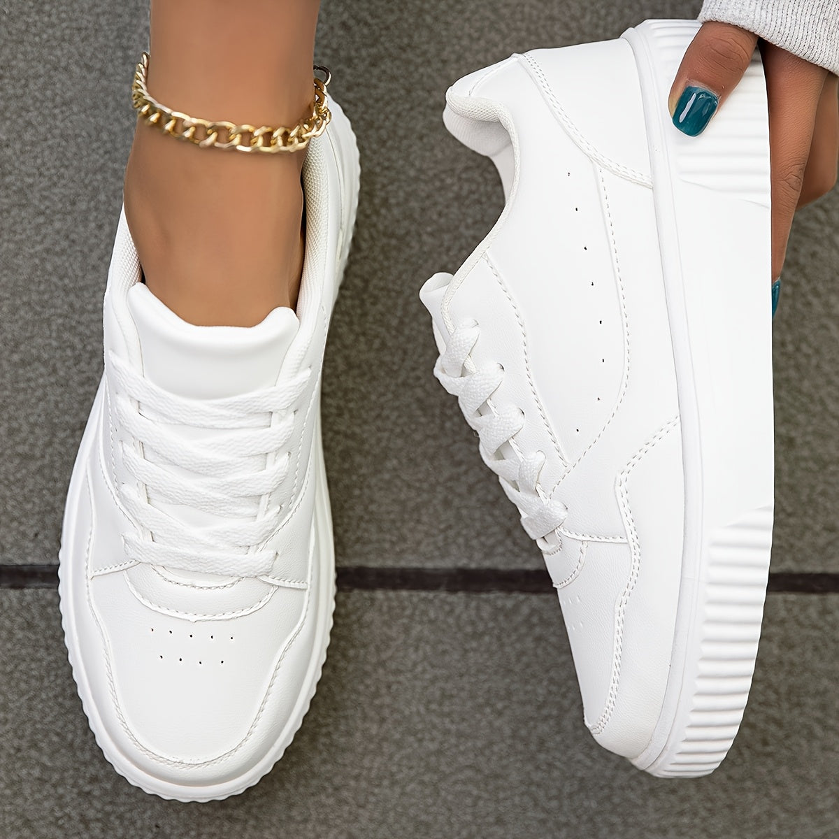 [Faux Flat Sneakers] Durable Anti-Slip Women's Casual Sneakers | Fashion Faux Flat Shoes, Ideal for Leisure, Walking, Running, Jogging - Solid Color, Round Toe, All-Season Low Top with Flexible Fabric Inner & EVA Sole
