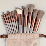 13pcs Nylon Bristle Makeup Brush Set with ABS Handle, Allergy-Free, Unscented, Multi-Use for Foundation, Eyebrow, Concealer, Eyeshadow, Travel & Daily Makeup, Includes Storage Bag