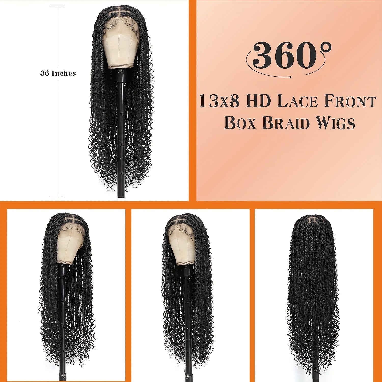 13x8 HD Lace Front Boho Knotless Box Braided Wigs For Women Bohemian Braiding Wig Braid Lace Front Wig With Curly Ends Blended Braided Wig 36 Inch
