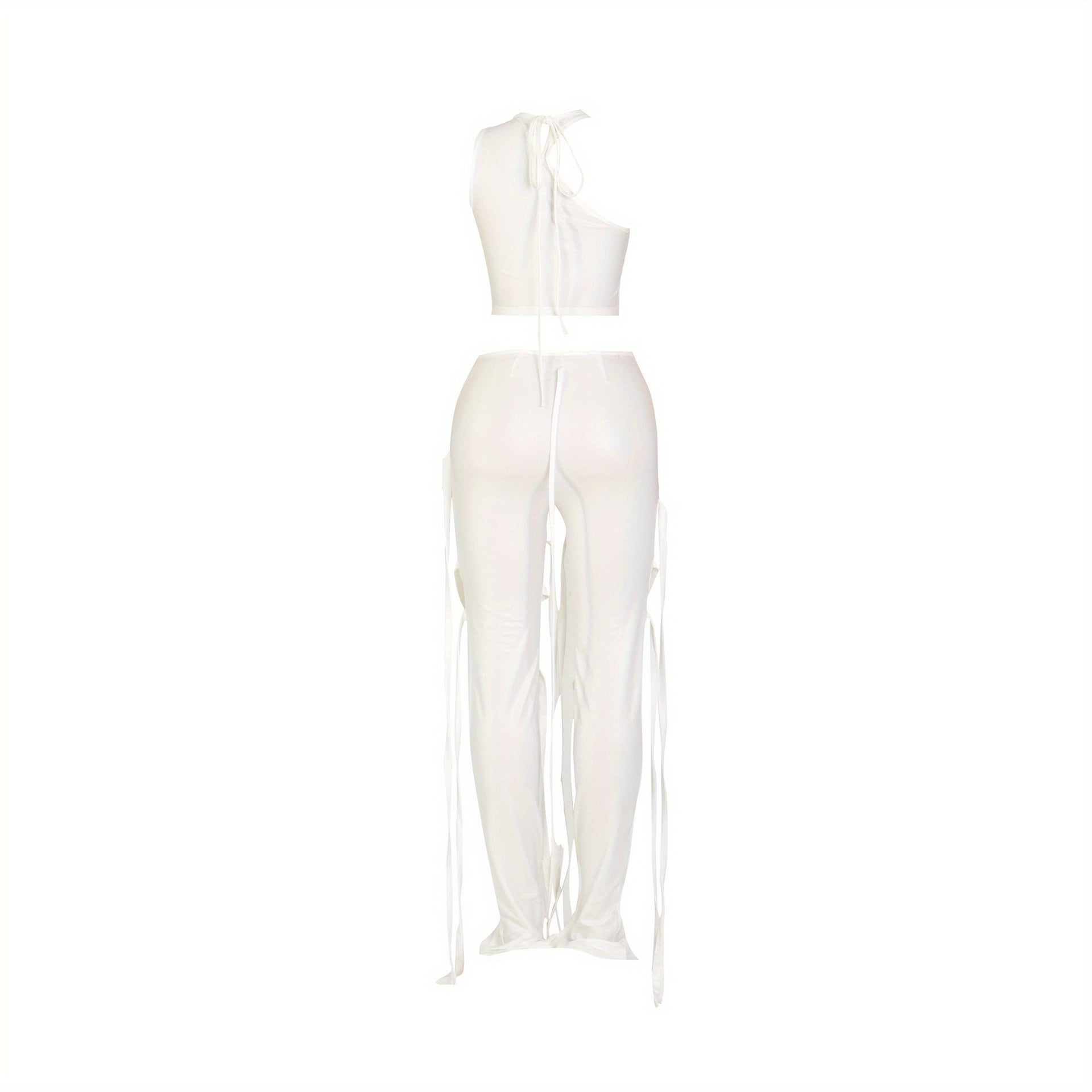 Chic Solid Two-piece Outfit Set - Trendy Asymmetrical Sleeveless Top & Slim-Fit Pants - Flattering Womens Wardrobe Essential