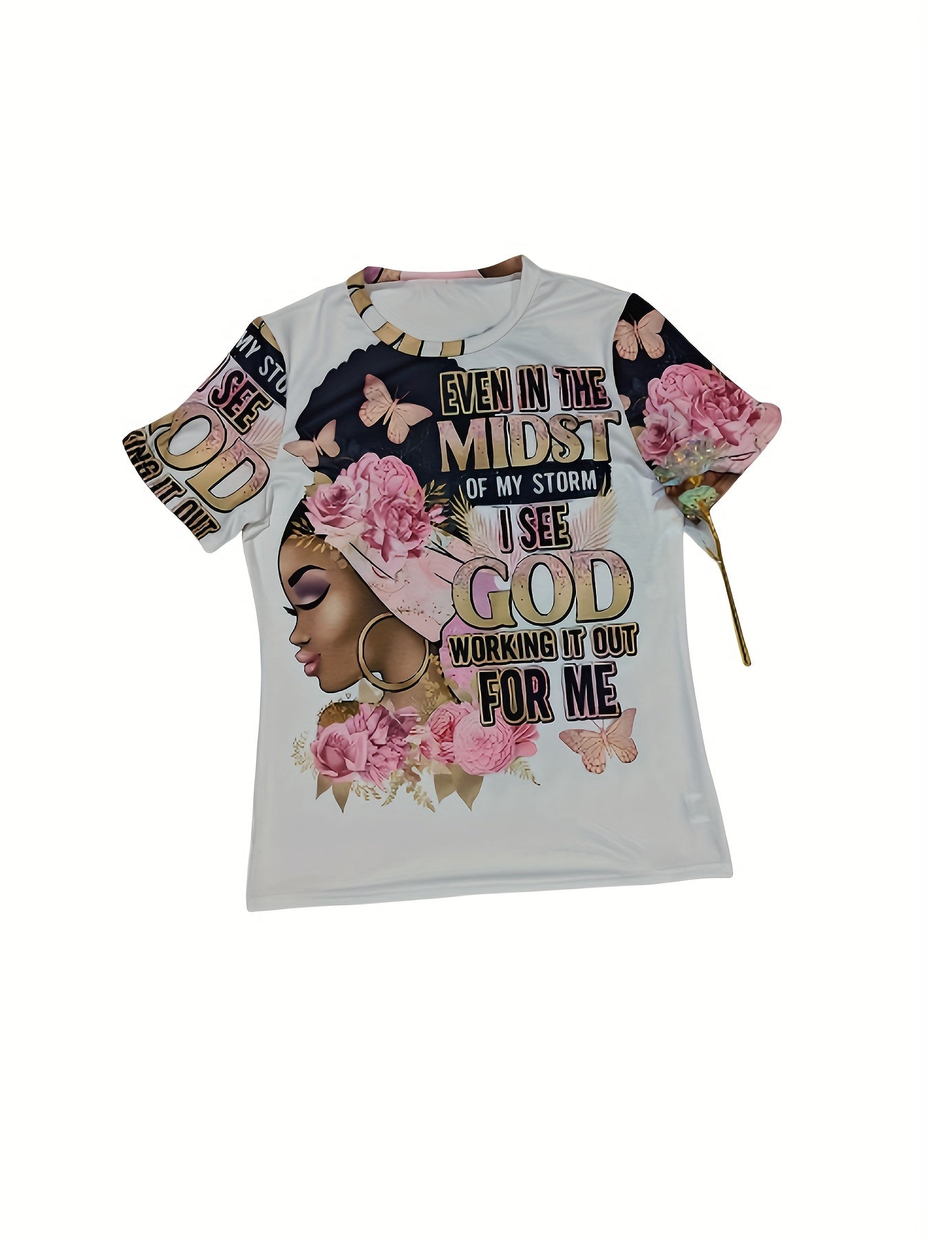 Face Women's T-Shirt - Retro Round Neck, Short Sleeve, Letter Printed, Soft & Breathable for Casual Wear
