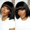 200 Density, Machine Made Bob Wig, Women'S Short Bob Wig with Bangs - Natural Black Machine Made Brazilian Human Hair - Glueless Wig 3 Seconds To Wear, Short Bob Human Hair Wig, Elegant Look Fit Natural Human Hair Wig