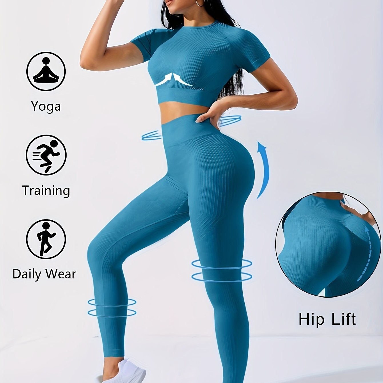 2pcs Sports Set, Short Sleeve Yoga Top & High Waist Running Workout Leggings - Breathable, Moisture-Wicking Fabric - For Women - Perfect for Yoga, Running, Gym & Fitness - Ideal Gift for Active Women