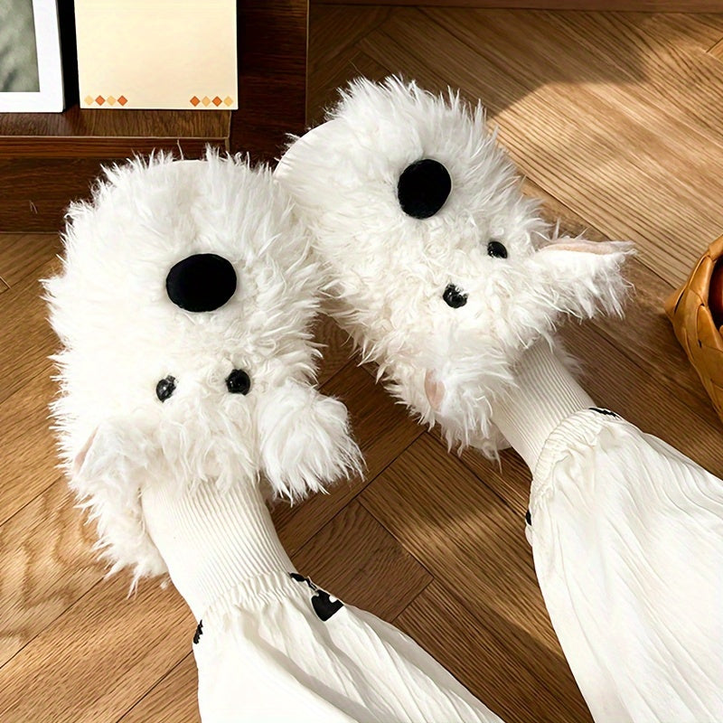 Cozy Cartoon Dog Plush Slippers for Women - Warm, Comfortable Indoor Shoes with Cute Doll Design, Non-Slip EVA Sole, Stray, Casual, Couple Slippers