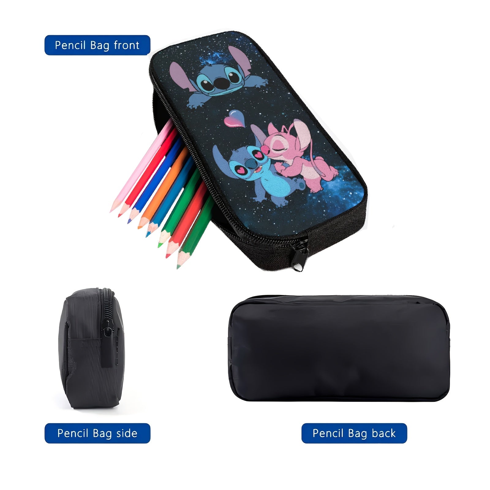 DISNEY Stich 3pcs Backpack Set - Stylish Nylon Backpack with Adjustable Shoulder Strap, Zipper Closure, Tablet Compartment - Includes Lunch Bag And Pencil Case - Lightweight, High Capacity, Hand Wash - Animal Print, Anime The