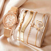 Luxury 5pcs Women's Rhinestone Quartz Watch Set - Chic oval case paired with casual PU Leather strap, elegant gift for Mom or her, fashion timepiece with classic design