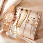 Luxury 5pcs Women's Rhinestone Quartz Watch Set - Chic oval case paired with casual PU Leather strap, elegant gift for Mom or her, fashion timepiece with classic design