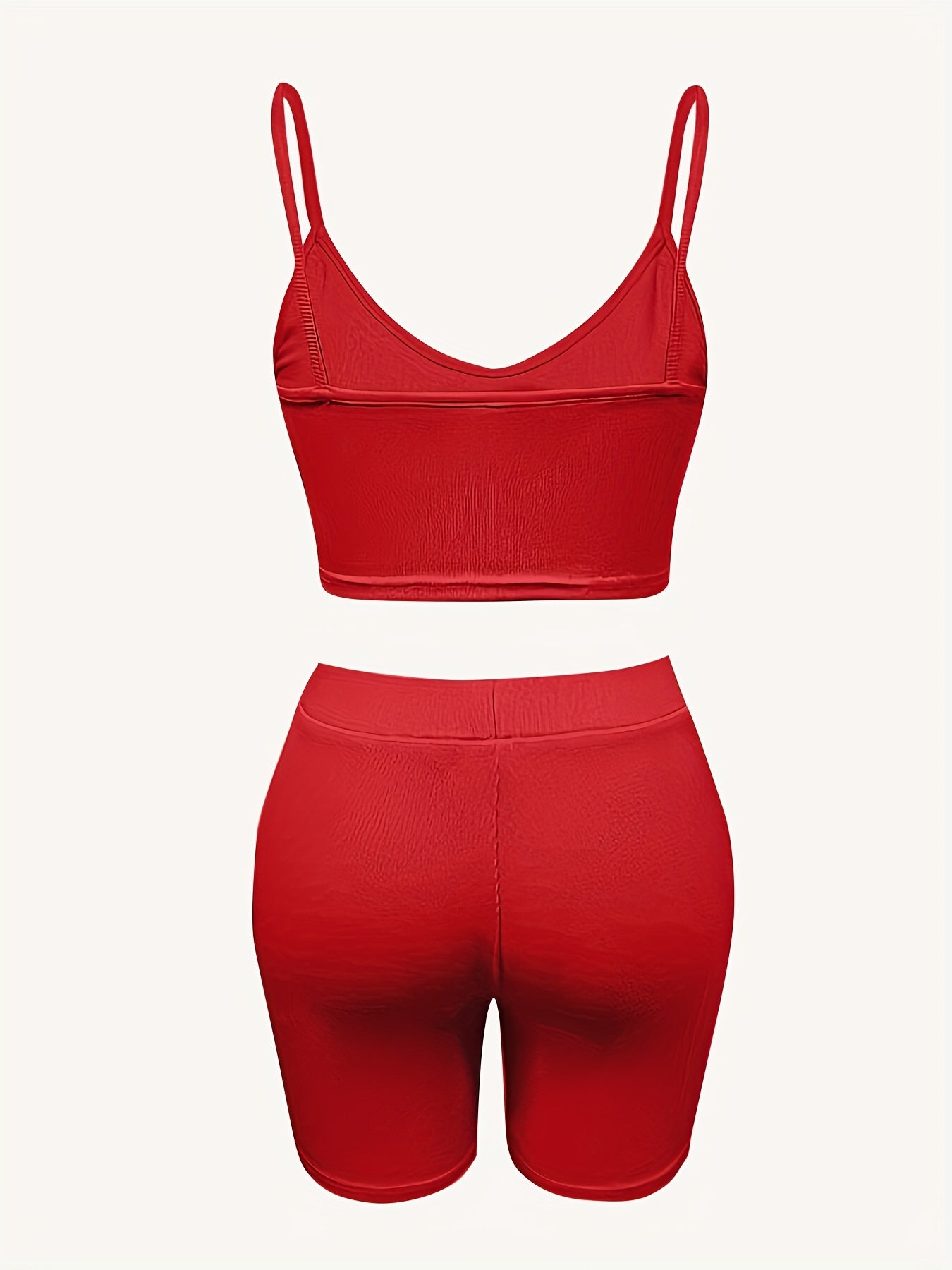 Women's Sexy Two-Piece Summer Sports Set – Spaghetti Strap Crop Top & Thong Shorts, Slim Fit Knit Loungewear