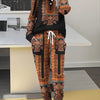 2pcs Set Women's V-neck Micro-elastic Digital Positioning Print Long Sleeve Long Pants Suit