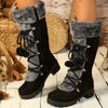 Warm Mid-Calf Winter Snow Boots - Elegant Women's Fur-Lined Knight Boots with Chunky Heel, Pom-Pom Accents & Side Zipper - Cozy Thermal Insulated Riding Boots for Cold Weather