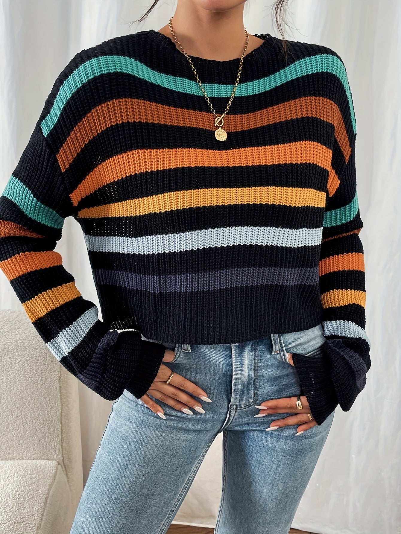 Stylish Direction+Women's Striped Sweater Hoodie