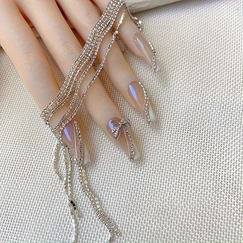 39.37inch Long Luxury Crystal Sparkling Chain Nail Charms with Rhinestones, 1.5mm Shinying Glitter Silvery Nail Art Metal Steel French Manicure Crystal DIY Nail Art Decoration, Nail Art Supplies for Women And Girls