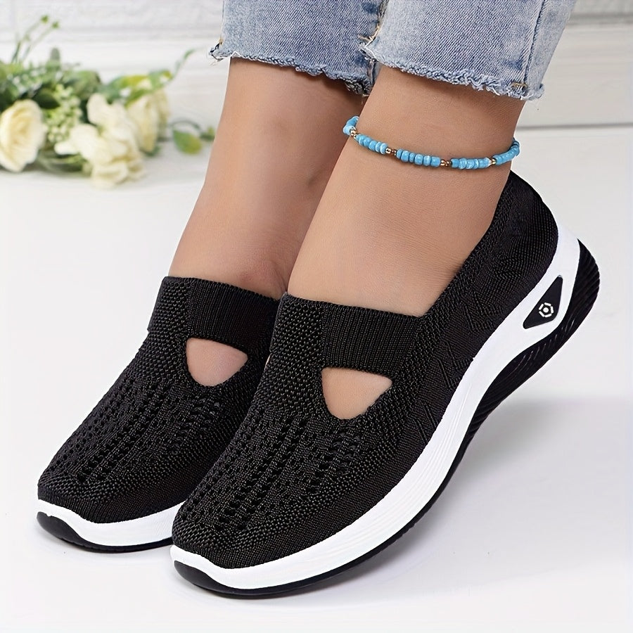 Women'S Breathable Knit Sneakers - Slip-On Low Top Sneakers with Plain Toe, Lightweight PVC Sole, and Comfortable Fabric Upper for All-Day Wear (Green, Blue, Black, Purple, Pink), Casual Footwear | Minimalist Design | Breatha