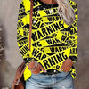 Women'S T-shirt Tape Print - Comfortable Long Sleeved Round Neck - Perfect Choice For Spring And Autumn Casual Wear