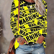 Women'S T-shirt Tape Print - Comfortable Long Sleeved Round Neck - Perfect Choice For Spring And Autumn Casual Wear