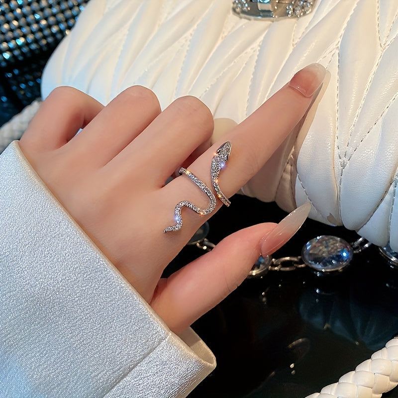 1pc/2pcs/set Women's Fashion Personality Ring, Light Luxury Imitation Zirconia Wrapped Small Snake Opening Adjustable Design Niche High-end Ring, Suitable For Gatherings, Parties And Dates, Women's Daily Wear, Perfect Holiday