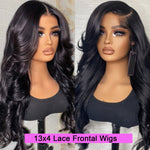 28 Inch 13x4 HD Lace Frontal Wigs Long Body Wave Black Wigs Synthetic Heat Resistant Fiber Hair Wig Premium Natural Black Loose Wave 13*4 Hairpiece Wigs for Women with HD Transparent Lace Glueless Lace Loose Wavy Wig 200% Den