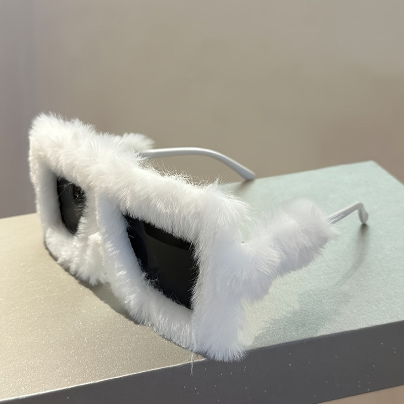 Y2K Fashion Plush Oversized Gradient Glasses, Novelty Fuzzy Party Club Eyewear for Men And Women, Plastic Frame, Hawaiian Theme, Non-Prescription Fun Glasses for And Festive Occasions, Carnival/Mardi Gras/Masquerade