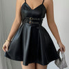 Women'S Elegant Faux Leather Mini Dress - Sleeveless, Black, Fitted with Waist Belt, Ideal for Spring/Summer, Casual to Formal Wear, Casual Dressing | Minimalist Fashion | Elegant Mini Dress, Minidress