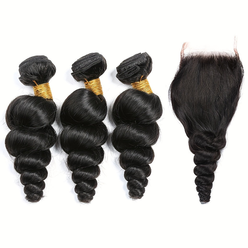 Loose Wave Human Hair Bundles with 4x4 closurePeruvian Hair extension Human Hair Bundles Loose Wave Closure Virgin Hair Weave Bundles Human Hair 3 Bundles with Closure