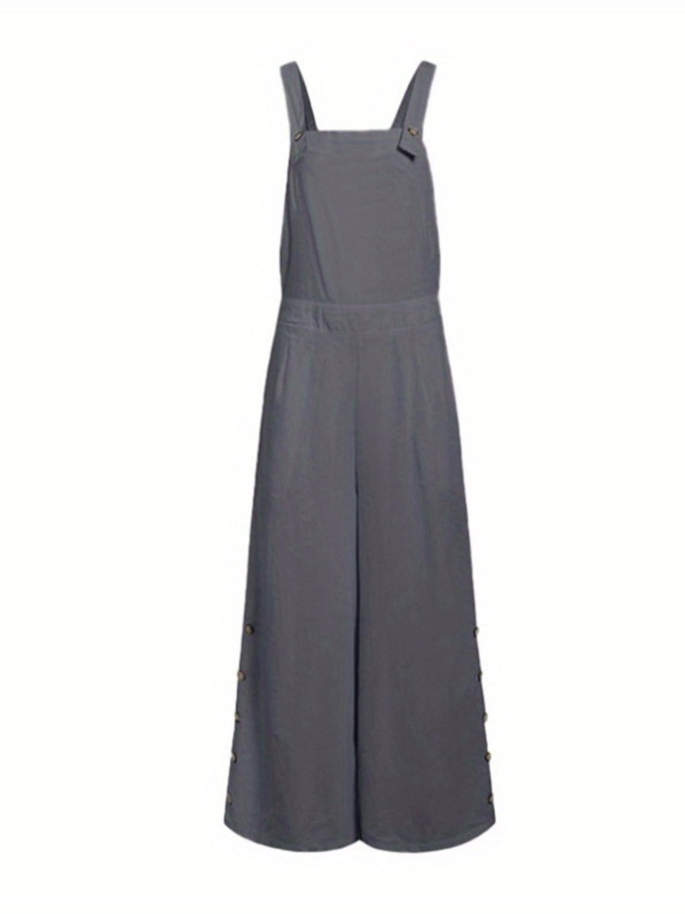Women'S Elegant Wide Leg Jumpsuit - Solid Color Square Neck Sleeveless Pants with Pockets, Casual Summer Overalls for Adults, Light Gray, Casual Summer Wear | Casual Jumpsuit | Fabric Jumpsui