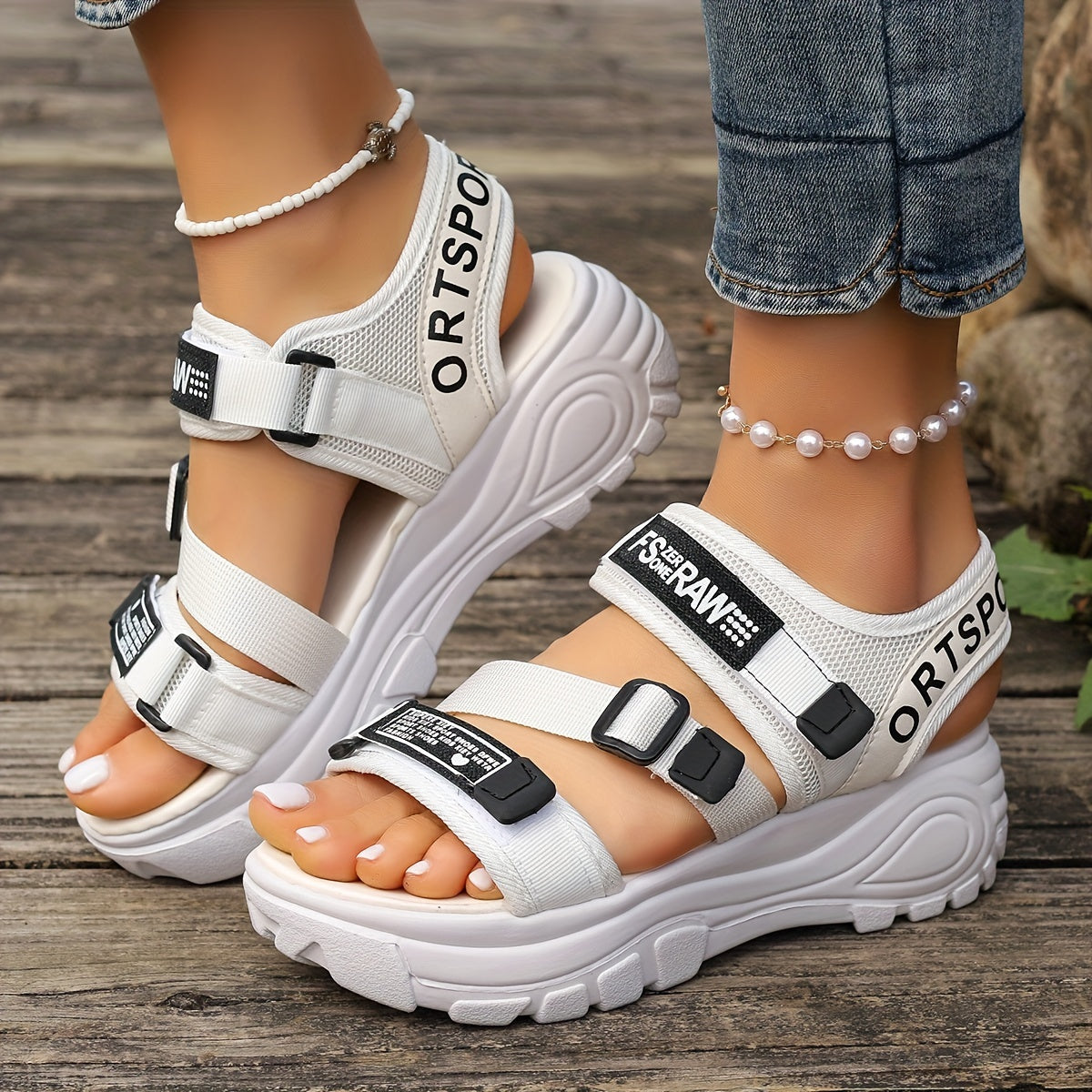 Stylish Comfort Wedge Sandals - Soft, Breathable, Platform Shoes for Women with Letter Detail - Perfect for Beach, Walking, and Casual Occasions