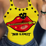 Women'S Sexy Strapless Tank Top, Polyester 95.0% Elastane 5.0%, Alphabet Pattern, Summer Knit Fabric, No Padding Chest Pad - "NO LIMITS" Graphic Print with Kiss Design